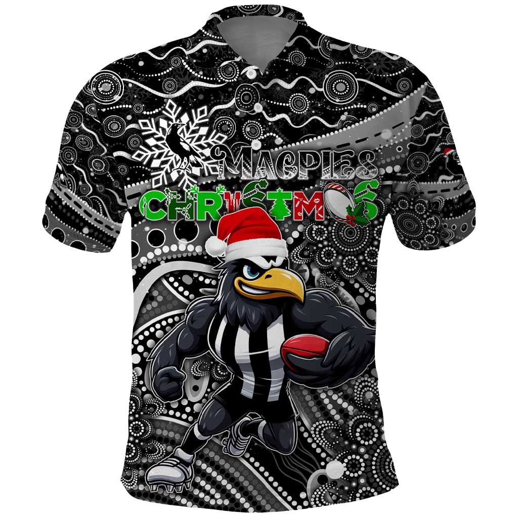 Merry Christmas AFL Collingwood Magpies Polo Shirt Aboriginal Santa Football Mascot