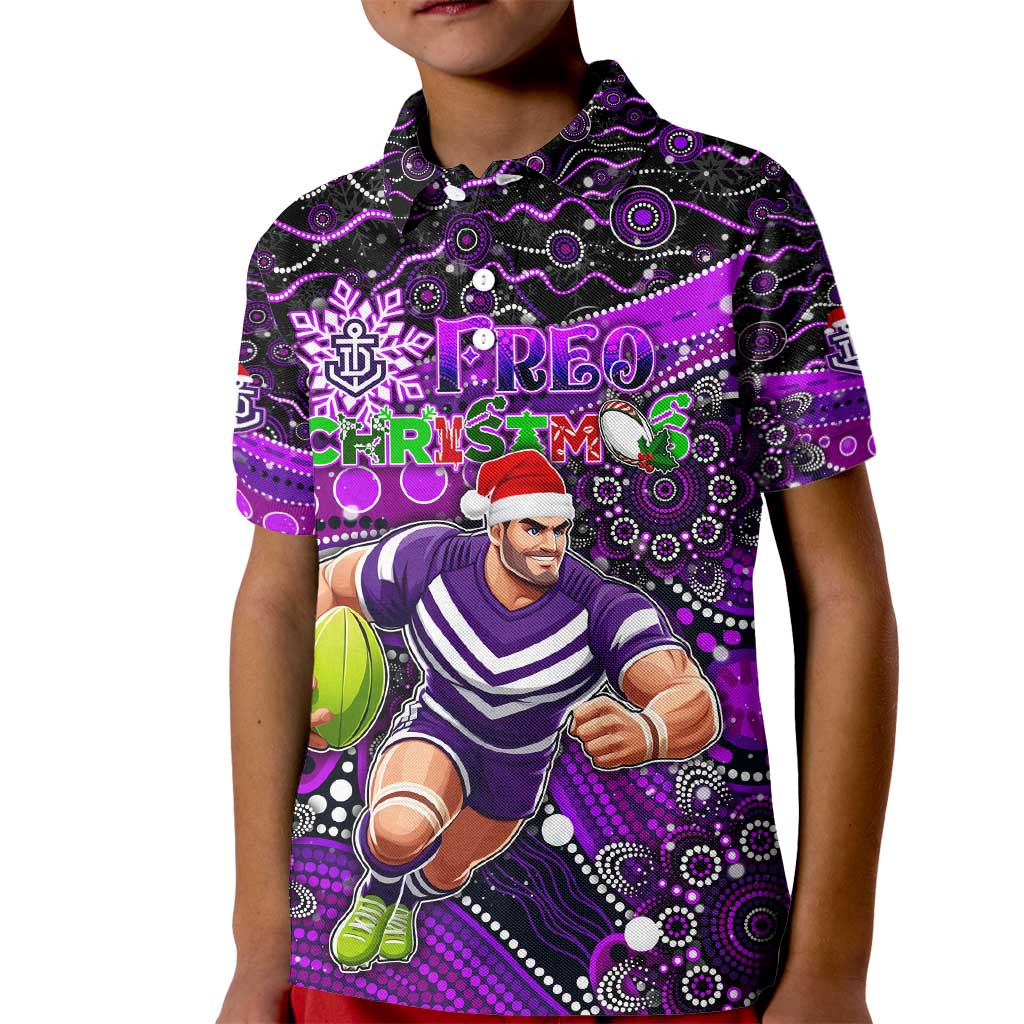 Merry Christmas AFL Fremantle Freo Kid Polo Shirt Aboriginal Santa Football Mascot