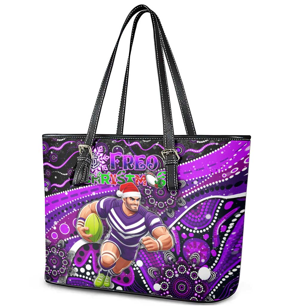 Merry Christmas AFL Fremantle Freo Leather Tote Bag Aboriginal Santa Football Mascot