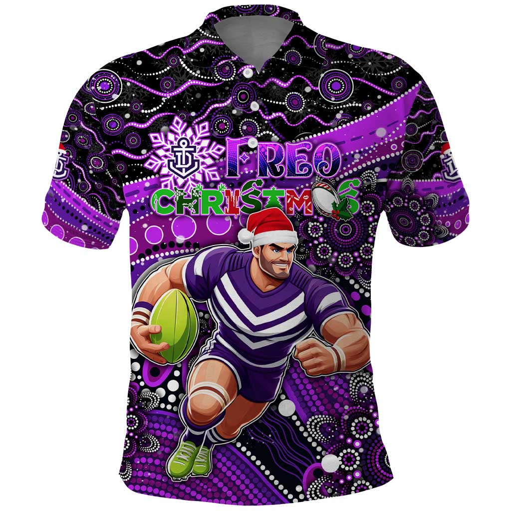 Merry Christmas AFL Fremantle Freo Polo Shirt Aboriginal Santa Football Mascot