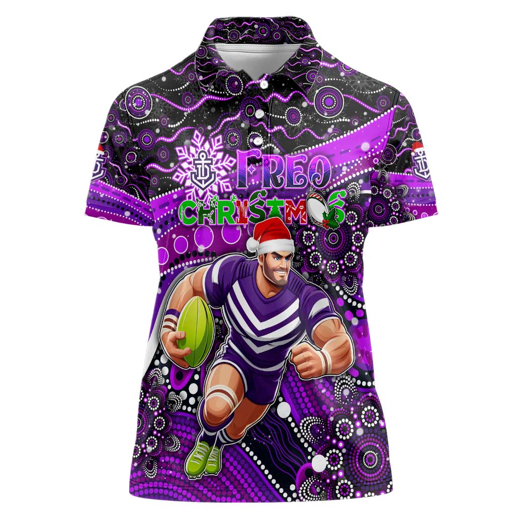 Merry Christmas AFL Fremantle Freo Women Polo Shirt Aboriginal Santa Football Mascot