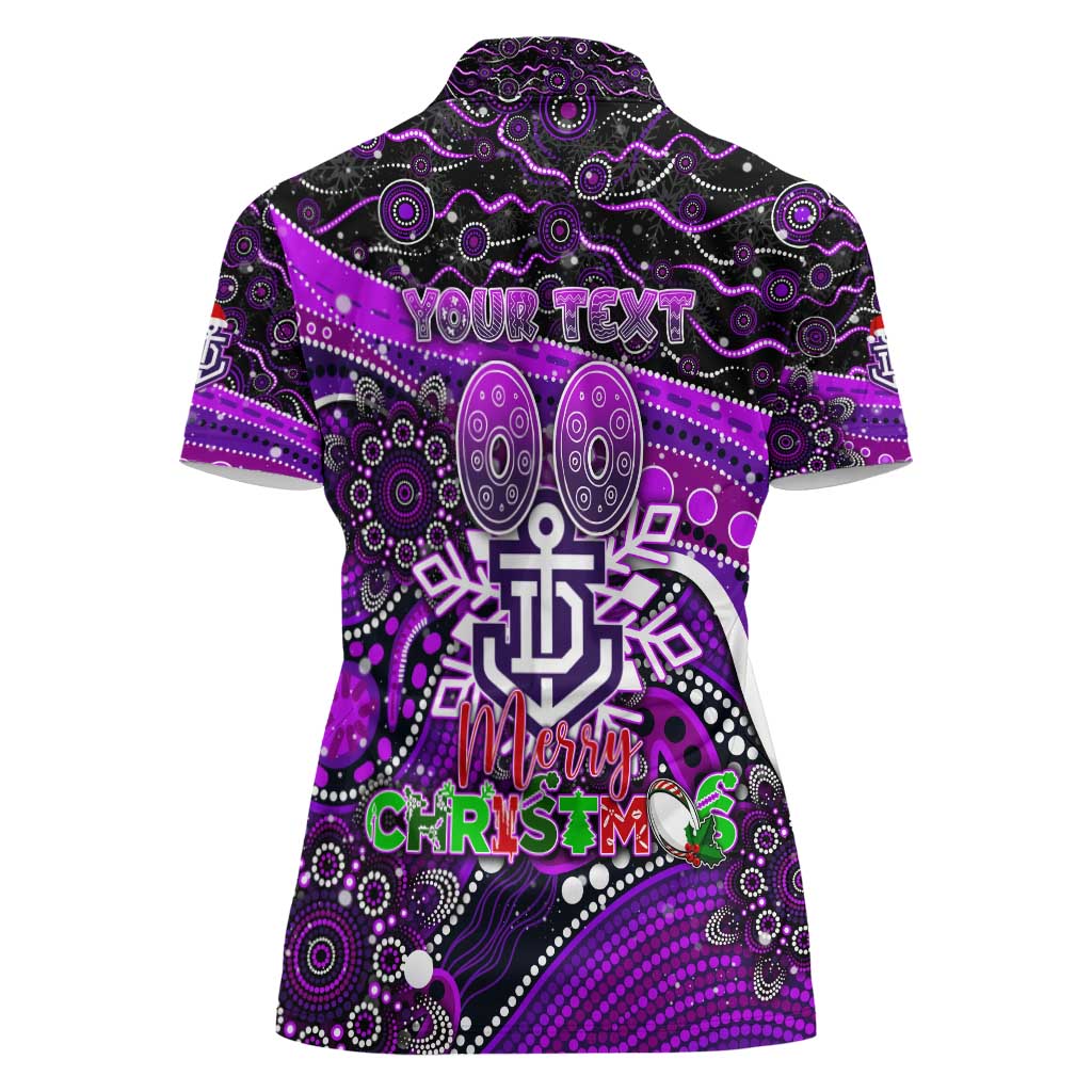 Merry Christmas AFL Fremantle Freo Women Polo Shirt Aboriginal Santa Football Mascot