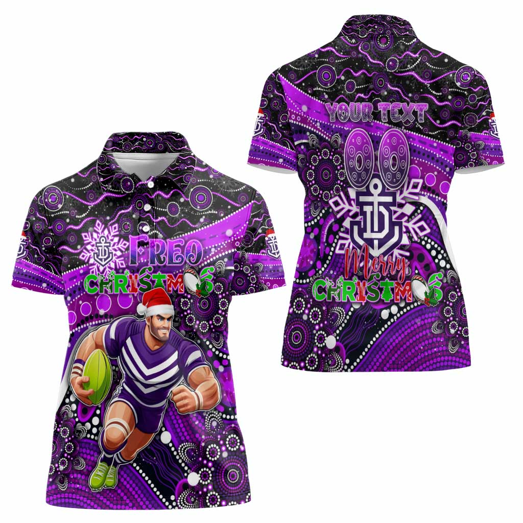 Merry Christmas AFL Fremantle Freo Women Polo Shirt Aboriginal Santa Football Mascot