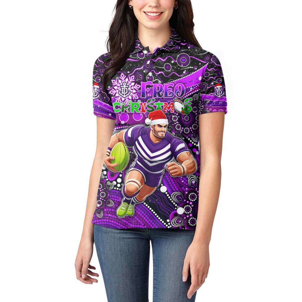 Merry Christmas AFL Fremantle Freo Women Polo Shirt Aboriginal Santa Football Mascot