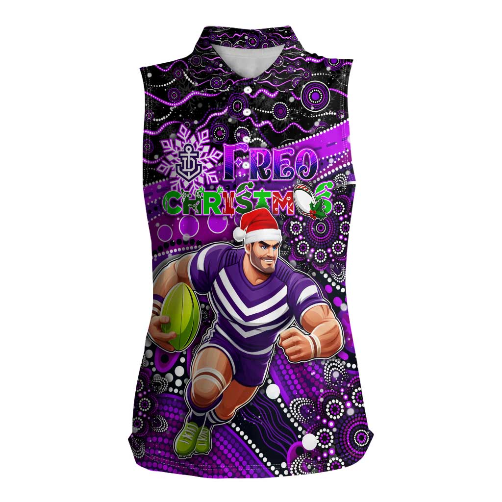 Merry Christmas AFL Fremantle Freo Women Sleeveless Polo Shirt Aboriginal Santa Football Mascot