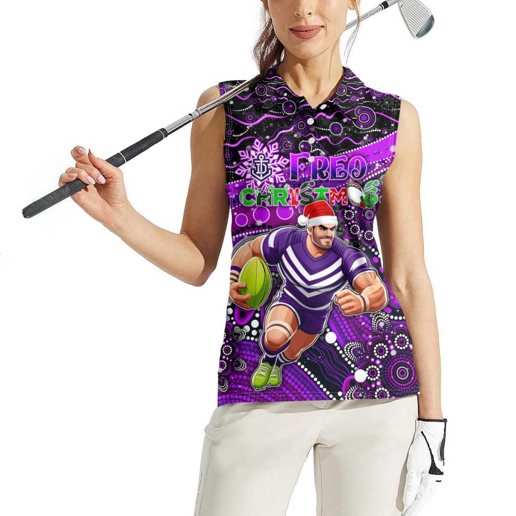 Merry Christmas AFL Fremantle Freo Women Sleeveless Polo Shirt Aboriginal Santa Football Mascot