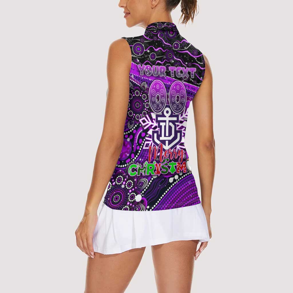 Merry Christmas AFL Fremantle Freo Women Sleeveless Polo Shirt Aboriginal Santa Football Mascot