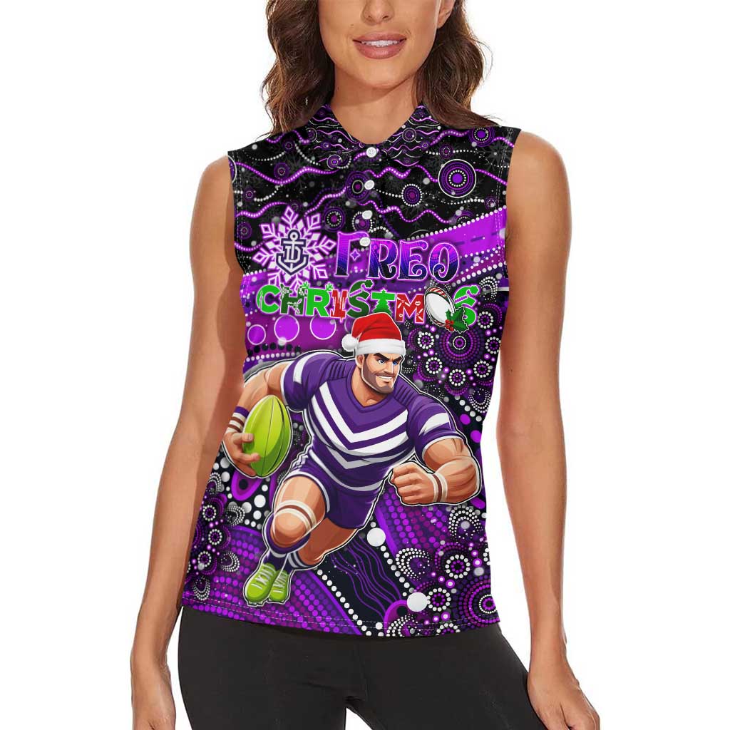 Merry Christmas AFL Fremantle Freo Women Sleeveless Polo Shirt Aboriginal Santa Football Mascot