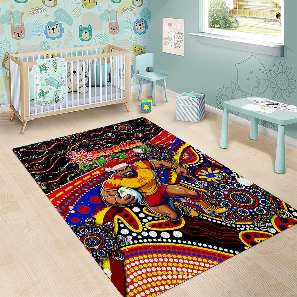 Merry Christmas AFL Gold Coast Suns Area Rug Aboriginal Santa Football Mascot