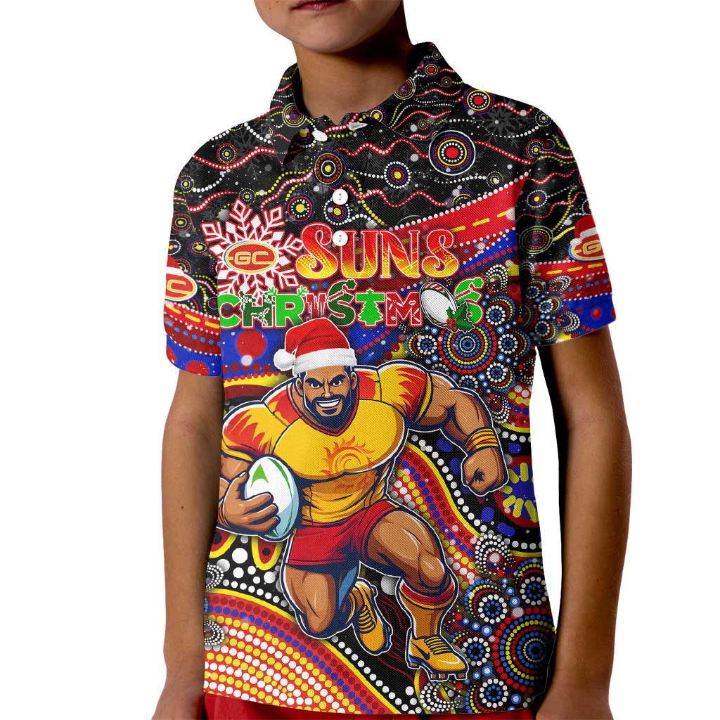 Merry Christmas AFL Gold Coast Suns Kid Polo Shirt Aboriginal Santa Football Mascot