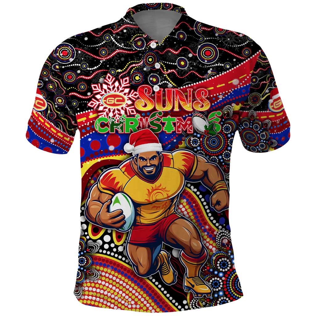 Merry Christmas AFL Gold Coast Suns Polo Shirt Aboriginal Santa Football Mascot