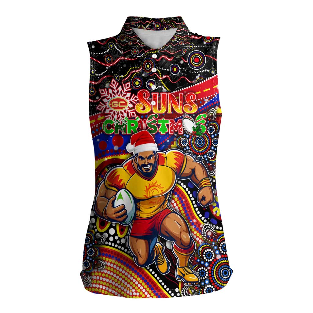 Merry Christmas AFL Gold Coast Suns Women Sleeveless Polo Shirt Aboriginal Santa Football Mascot