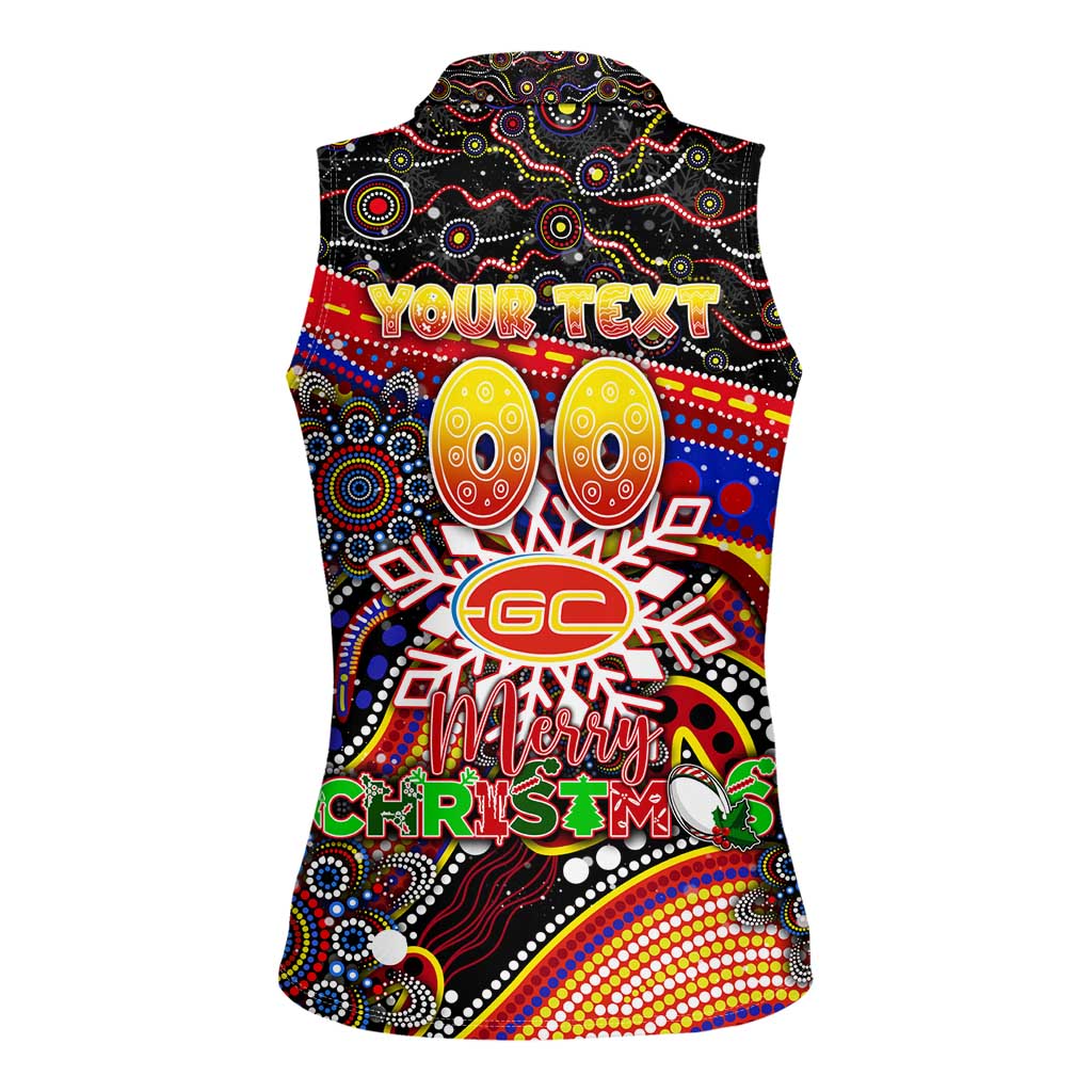 Merry Christmas AFL Gold Coast Suns Women Sleeveless Polo Shirt Aboriginal Santa Football Mascot