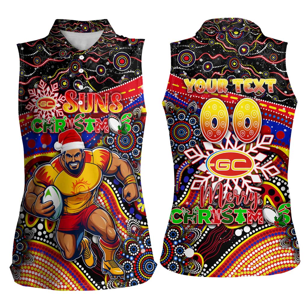 Merry Christmas AFL Gold Coast Suns Women Sleeveless Polo Shirt Aboriginal Santa Football Mascot