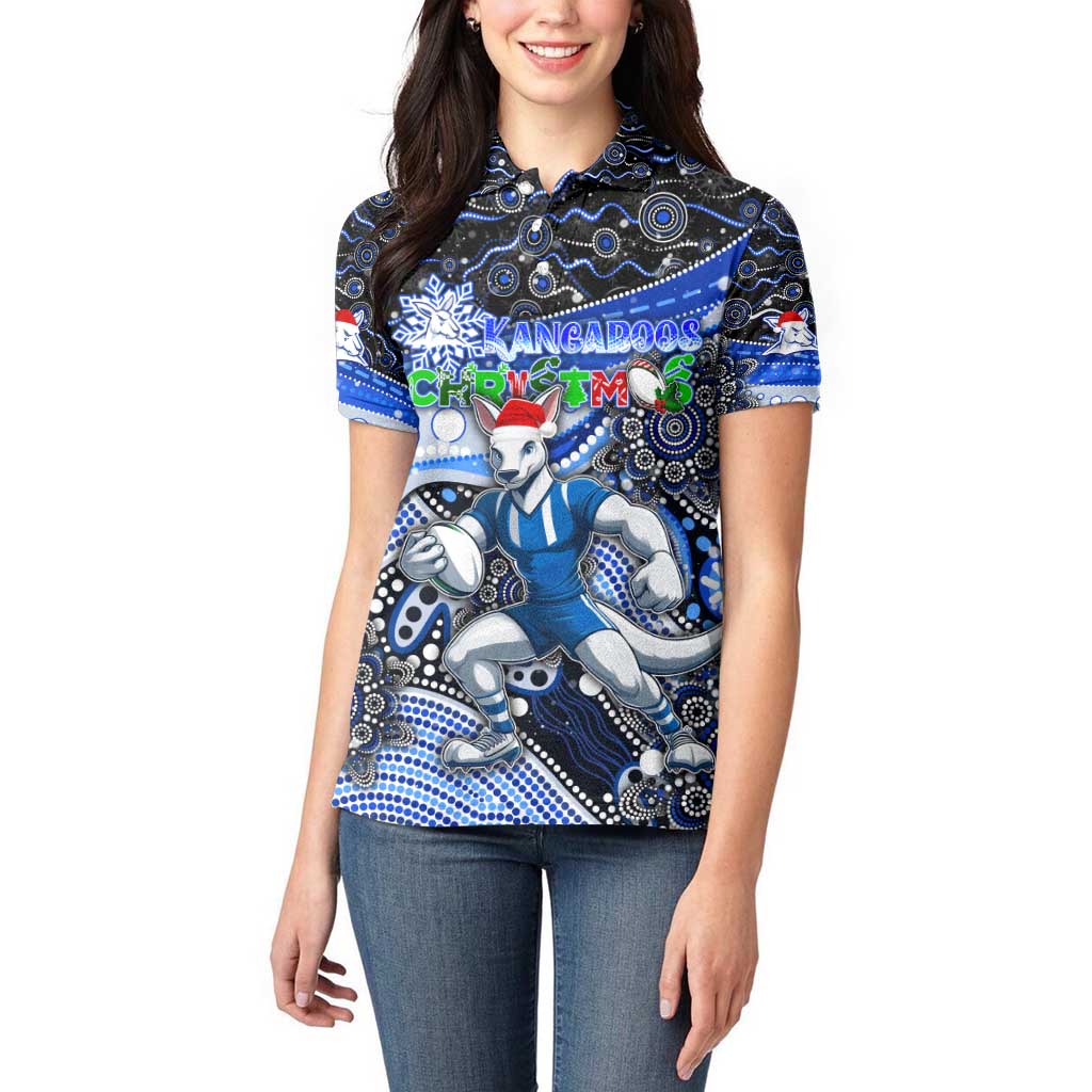 Merry Christmas AFL Kangaroos Women Polo Shirt Aboriginal Santa Football Mascot