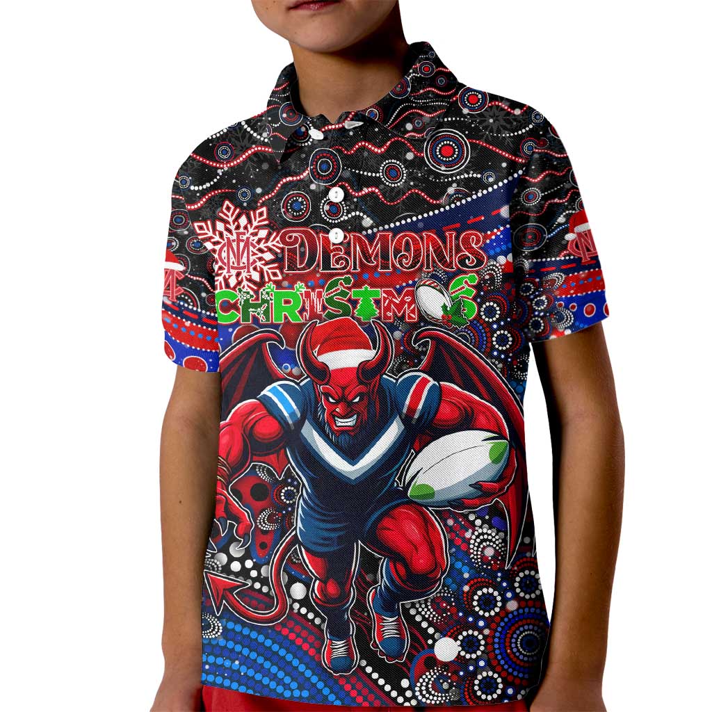 Merry Christmas AFL Demons Kid Polo Shirt Aboriginal Santa Football Mascot