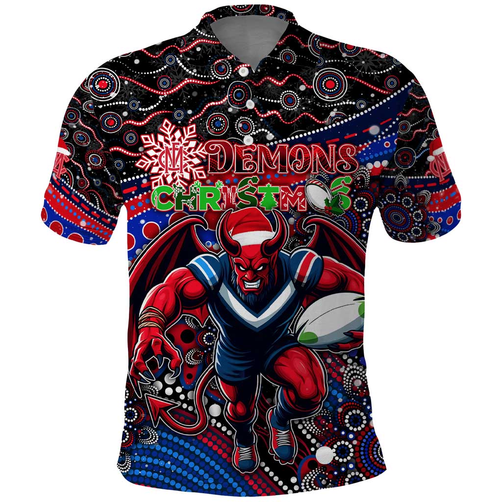 Merry Christmas AFL Demons Polo Shirt Aboriginal Santa Football Mascot