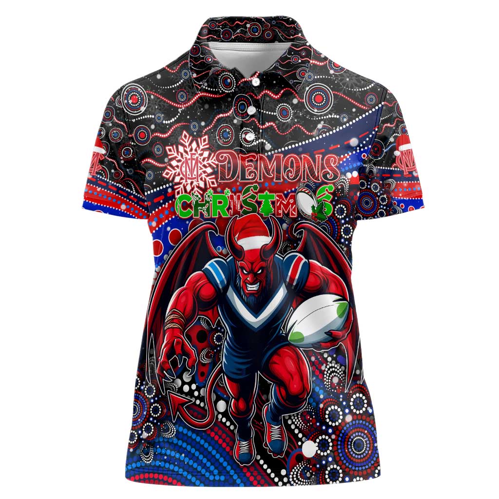 Merry Christmas AFL Demons Women Polo Shirt Aboriginal Santa Football Mascot