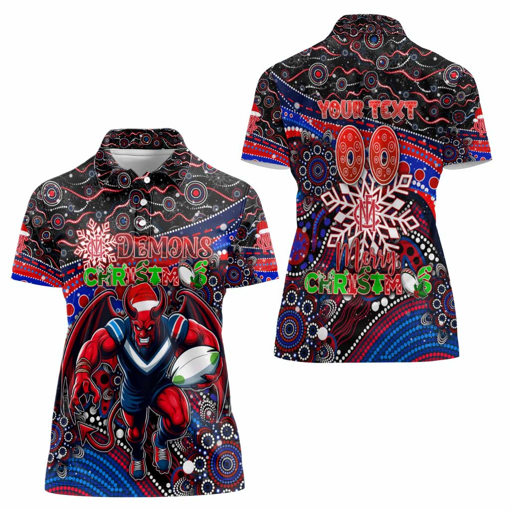 Merry Christmas AFL Demons Women Polo Shirt Aboriginal Santa Football Mascot