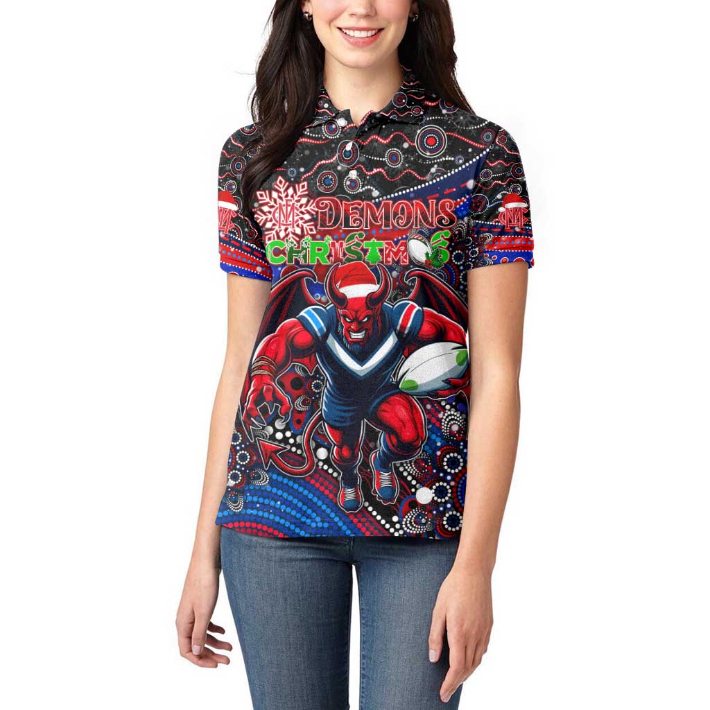 Merry Christmas AFL Demons Women Polo Shirt Aboriginal Santa Football Mascot