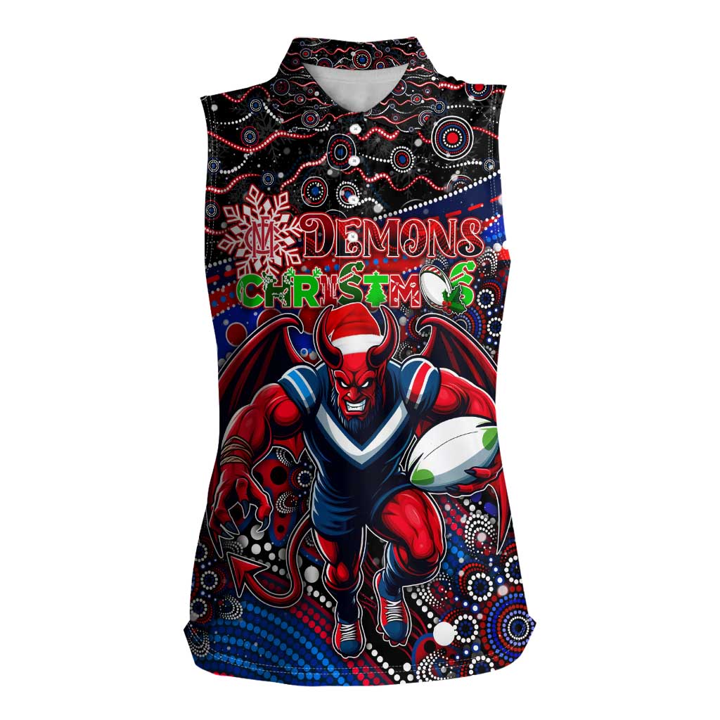 Merry Christmas AFL Demons Women Sleeveless Polo Shirt Aboriginal Santa Football Mascot