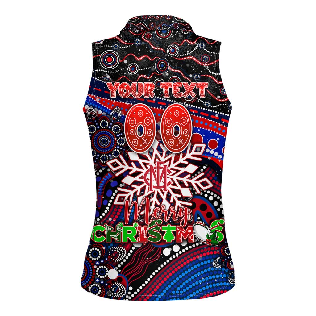 Merry Christmas AFL Demons Women Sleeveless Polo Shirt Aboriginal Santa Football Mascot