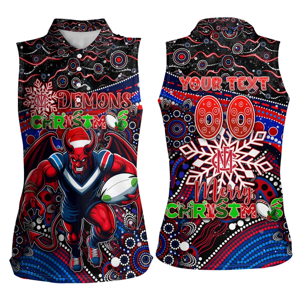 Merry Christmas AFL Demons Women Sleeveless Polo Shirt Aboriginal Santa Football Mascot