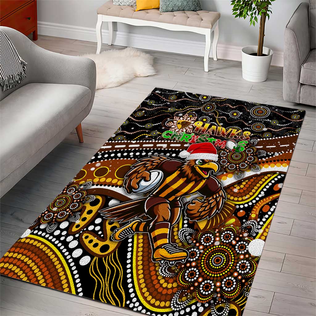 Merry Christmas AFL Hawks Area Rug Aboriginal Santa Football Mascot