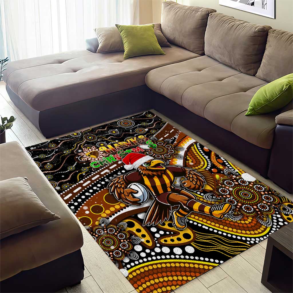 Merry Christmas AFL Hawks Area Rug Aboriginal Santa Football Mascot