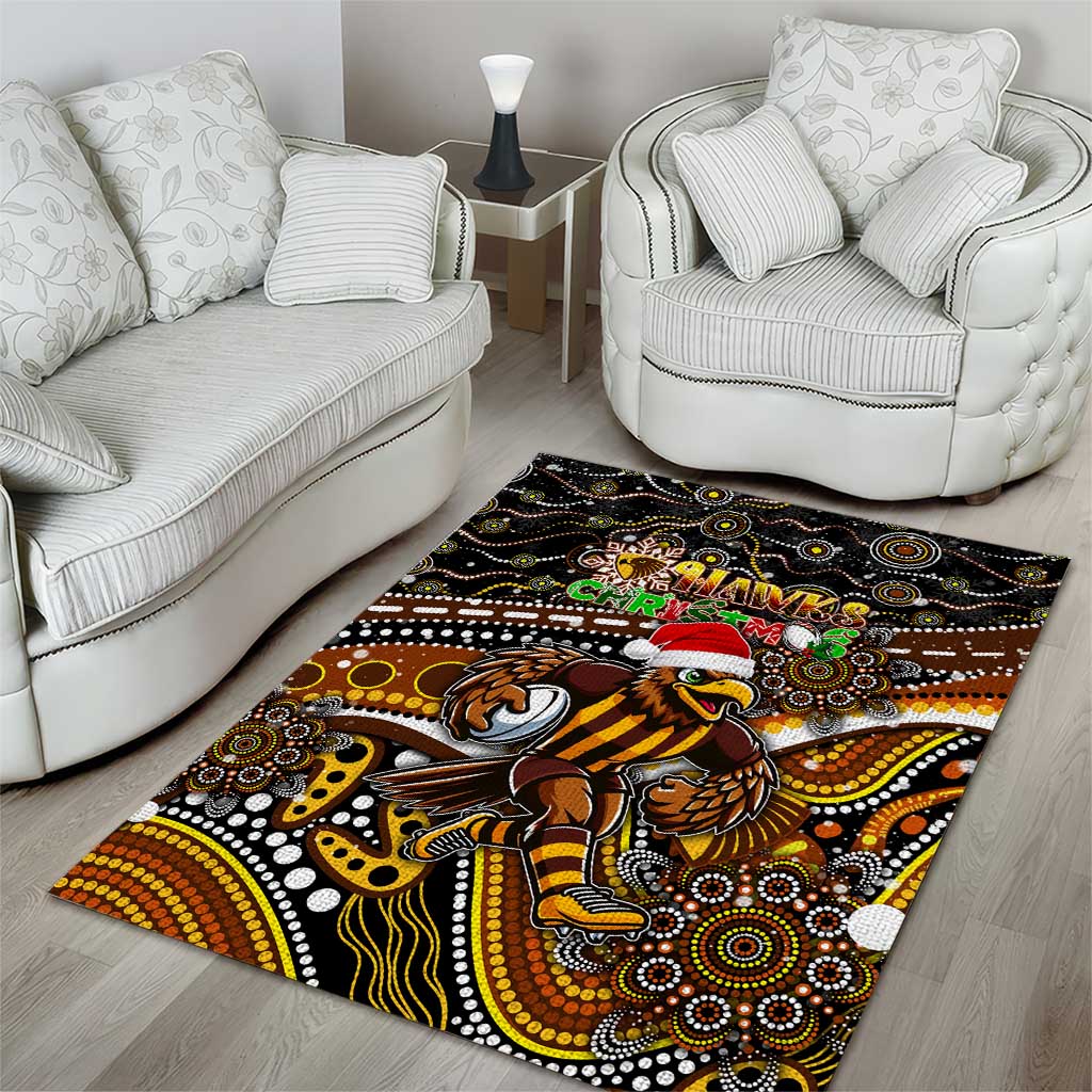 Merry Christmas AFL Hawks Area Rug Aboriginal Santa Football Mascot