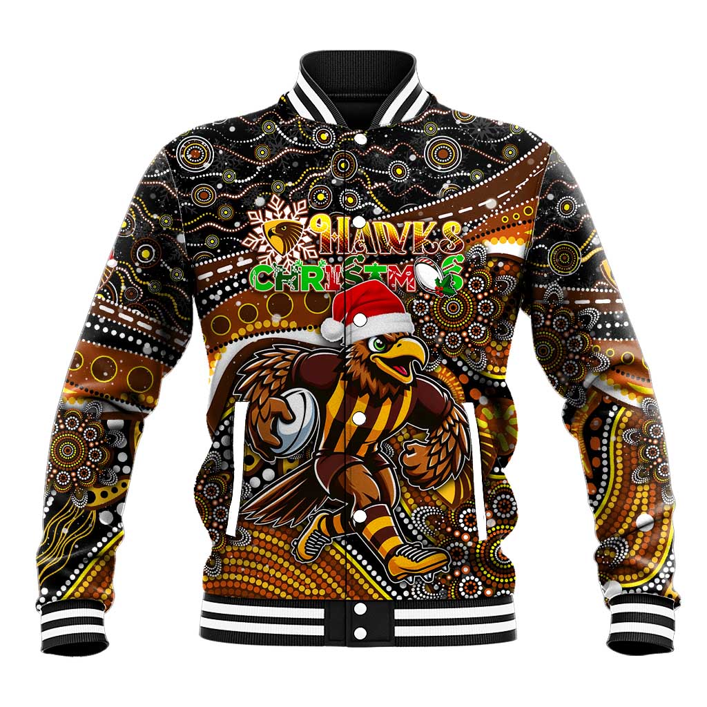 Merry Christmas AFL Hawks Baseball Jacket Aboriginal Santa Football Mascot