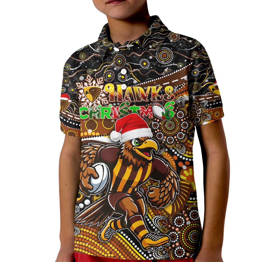 Merry Christmas AFL Hawks Kid Polo Shirt Aboriginal Santa Football Mascot