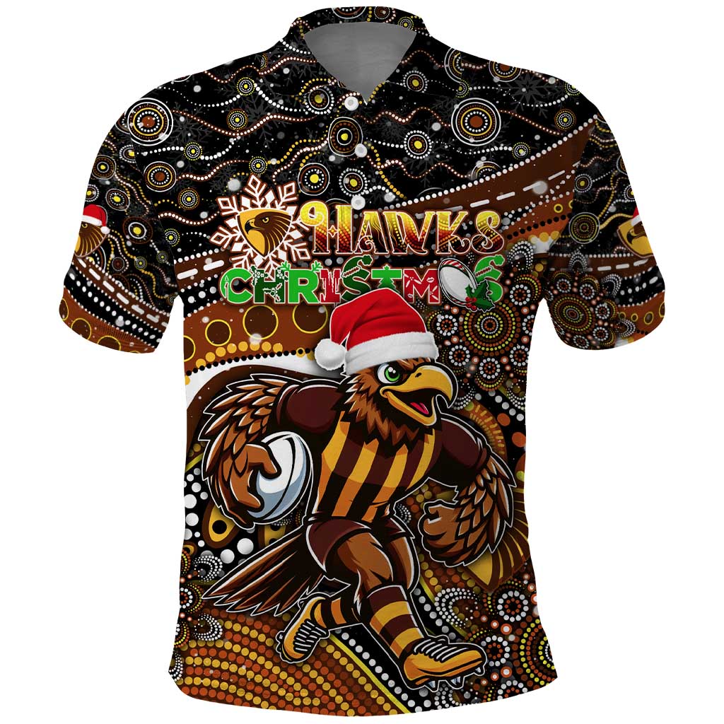 Merry Christmas AFL Hawks Polo Shirt Aboriginal Santa Football Mascot