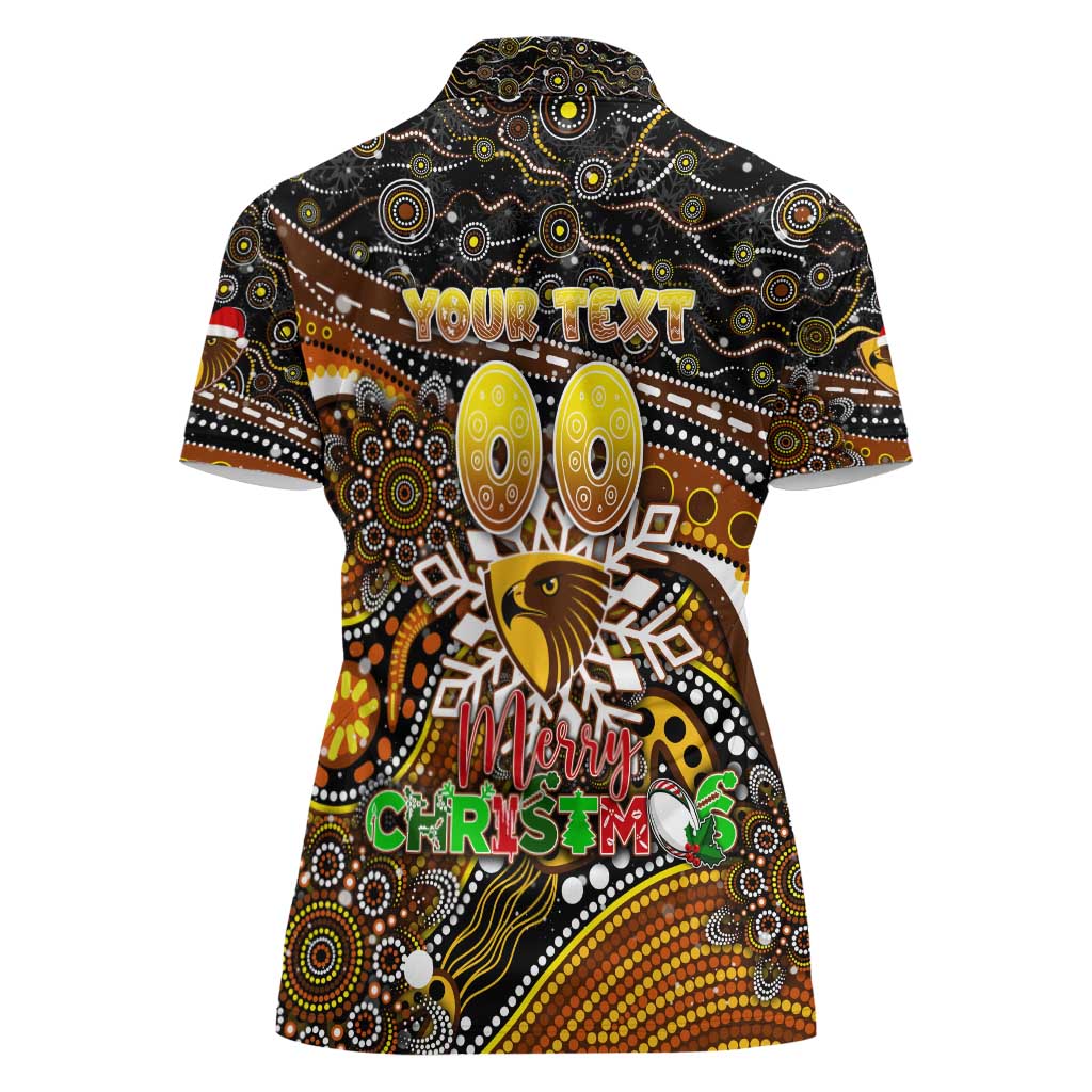 Merry Christmas AFL Hawks Women Polo Shirt Aboriginal Santa Football Mascot