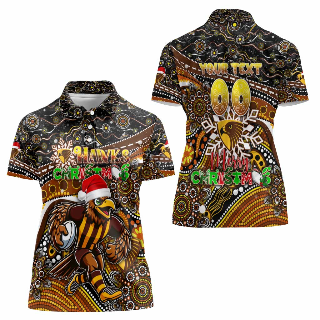 Merry Christmas AFL Hawks Women Polo Shirt Aboriginal Santa Football Mascot