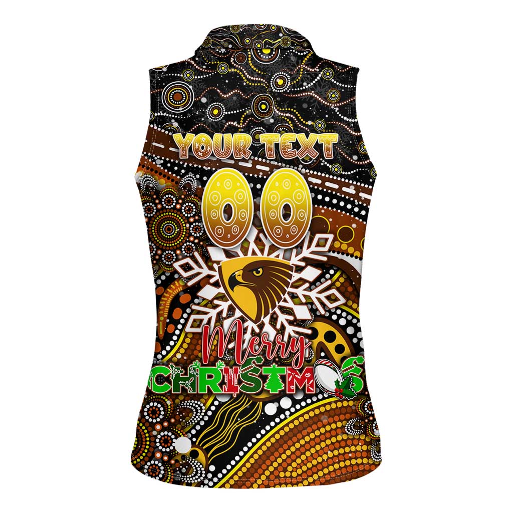 Merry Christmas AFL Hawks Women Sleeveless Polo Shirt Aboriginal Santa Football Mascot