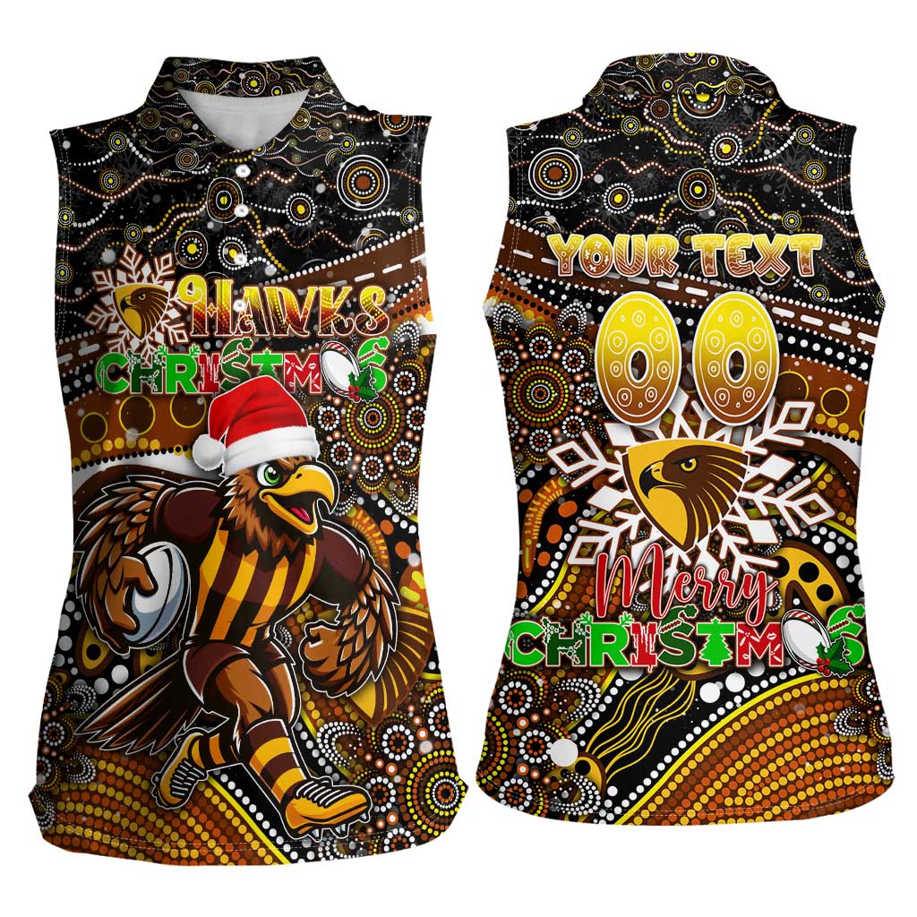 Merry Christmas AFL Hawks Women Sleeveless Polo Shirt Aboriginal Santa Football Mascot