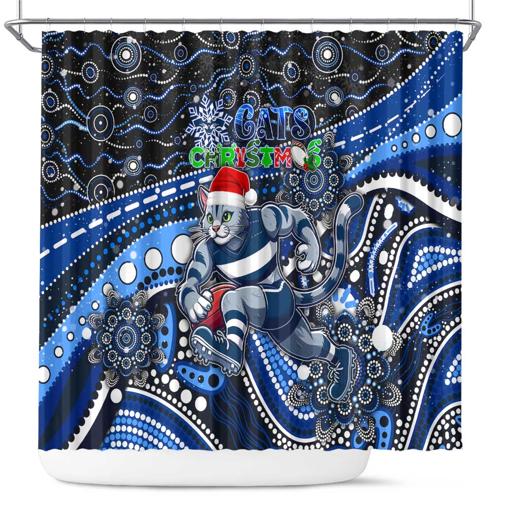 Merry Christmas AFL Cats Shower Curtain Aboriginal Santa Football Mascot