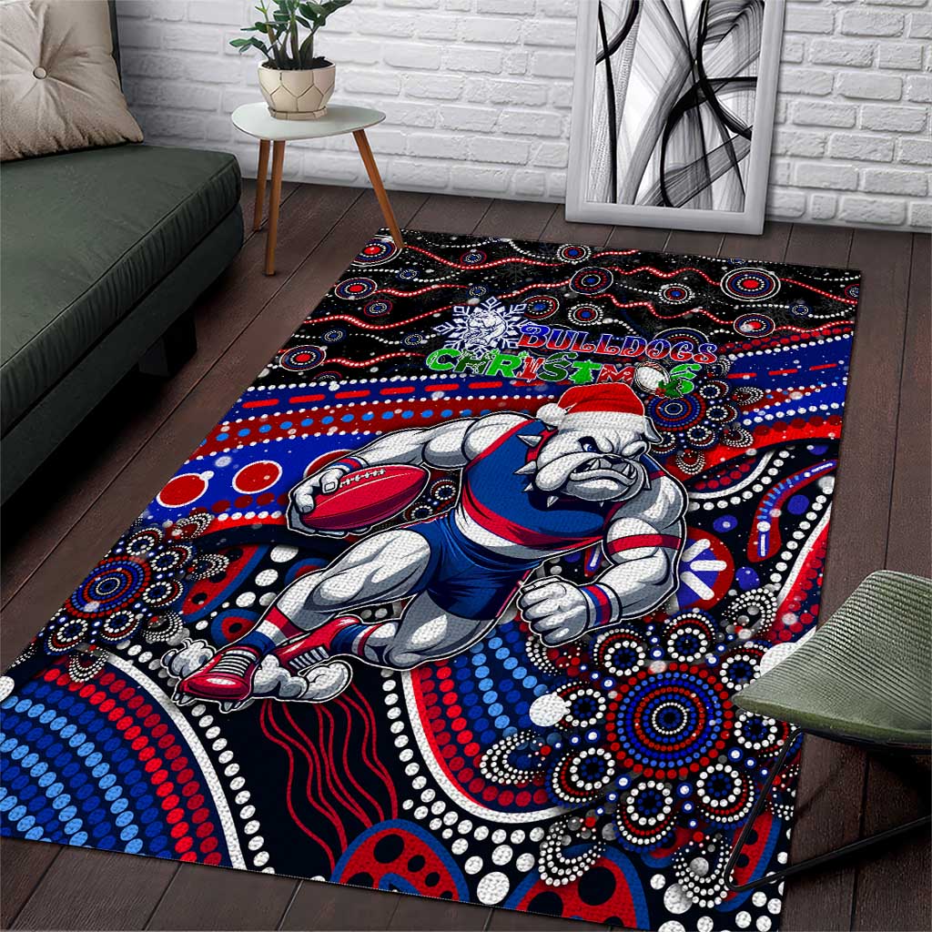 Merry Christmas AFL Bulldogs Area Rug Aboriginal Santa Football Mascot