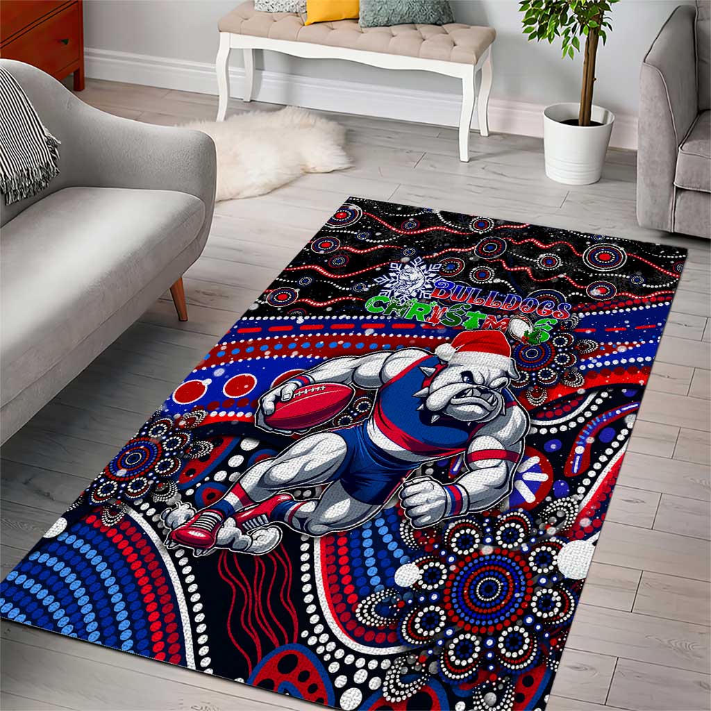 Merry Christmas AFL Bulldogs Area Rug Aboriginal Santa Football Mascot