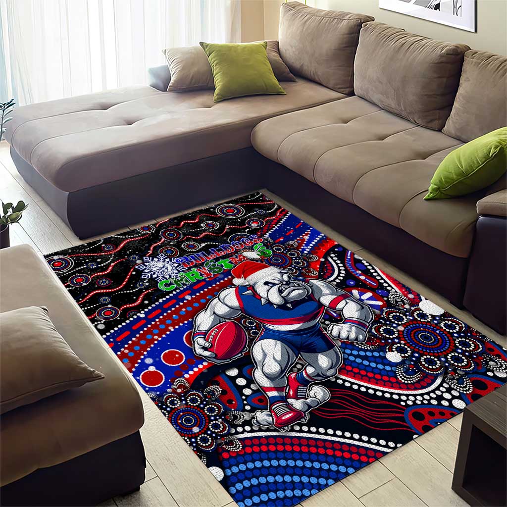 Merry Christmas AFL Bulldogs Area Rug Aboriginal Santa Football Mascot