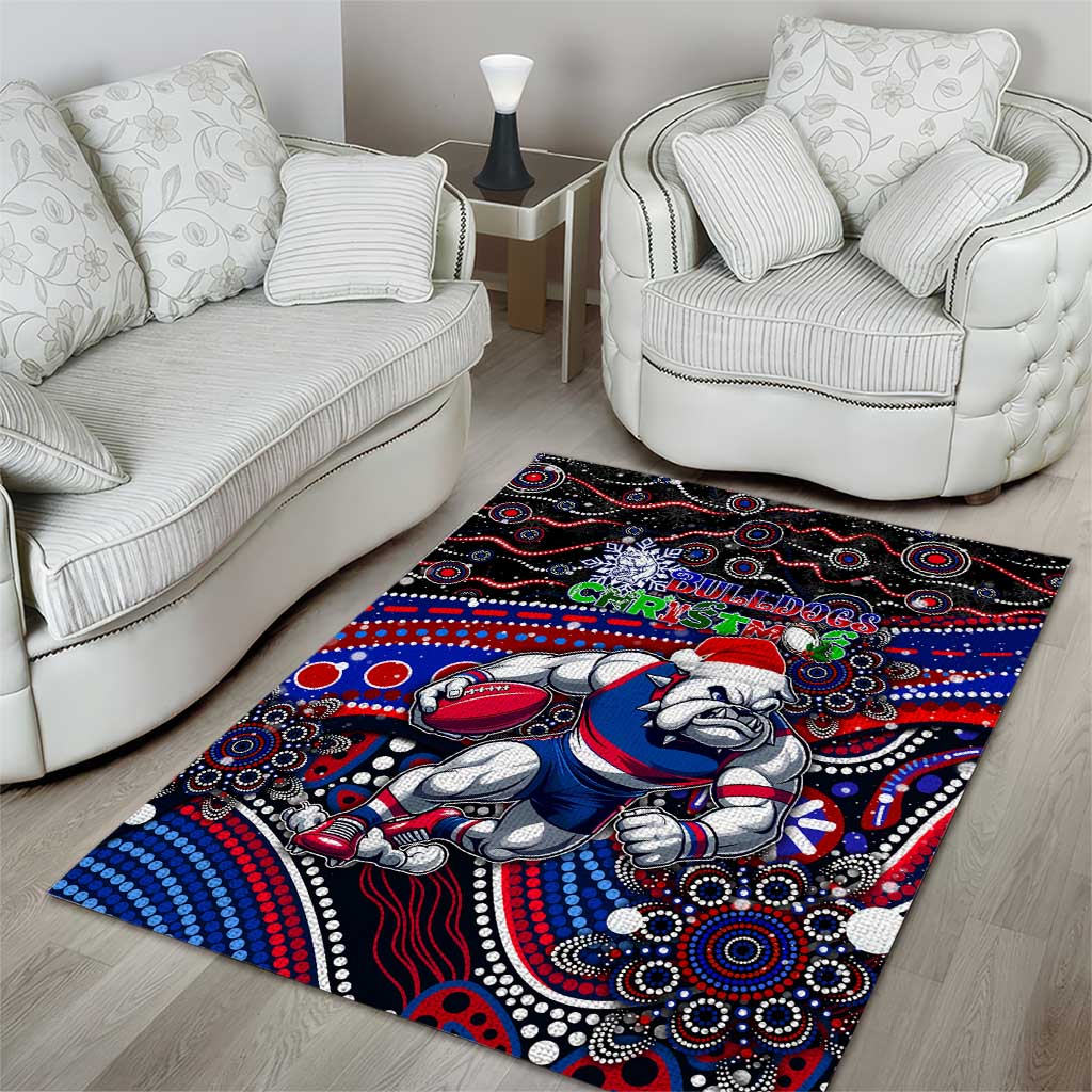 Merry Christmas AFL Bulldogs Area Rug Aboriginal Santa Football Mascot