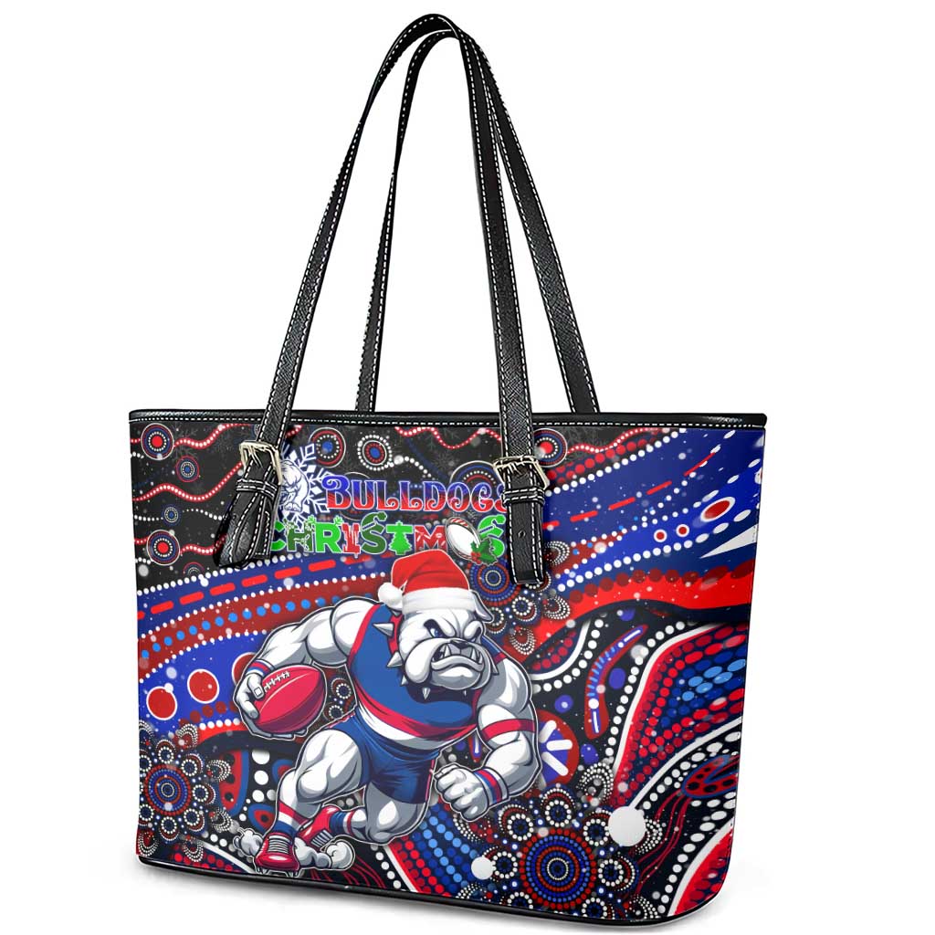 Merry Christmas AFL Bulldogs Leather Tote Bag Aboriginal Santa Football Mascot