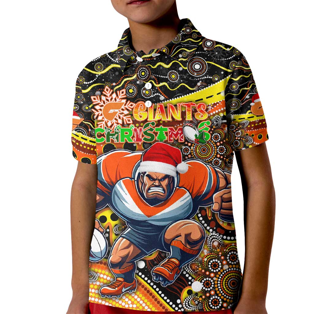 Merry Christmas AFL Giants Kid Polo Shirt Aboriginal Santa Football Mascot