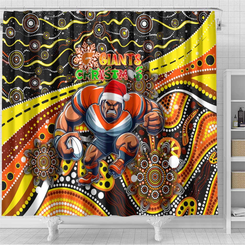 Merry Christmas AFL Giants Shower Curtain Aboriginal Santa Football Mascot