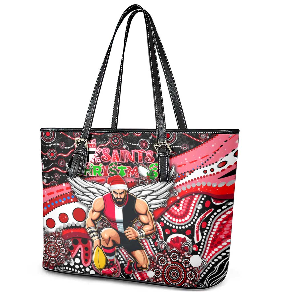 Merry Christmas AFL Saints Leather Tote Bag Aboriginal Santa Football Mascot