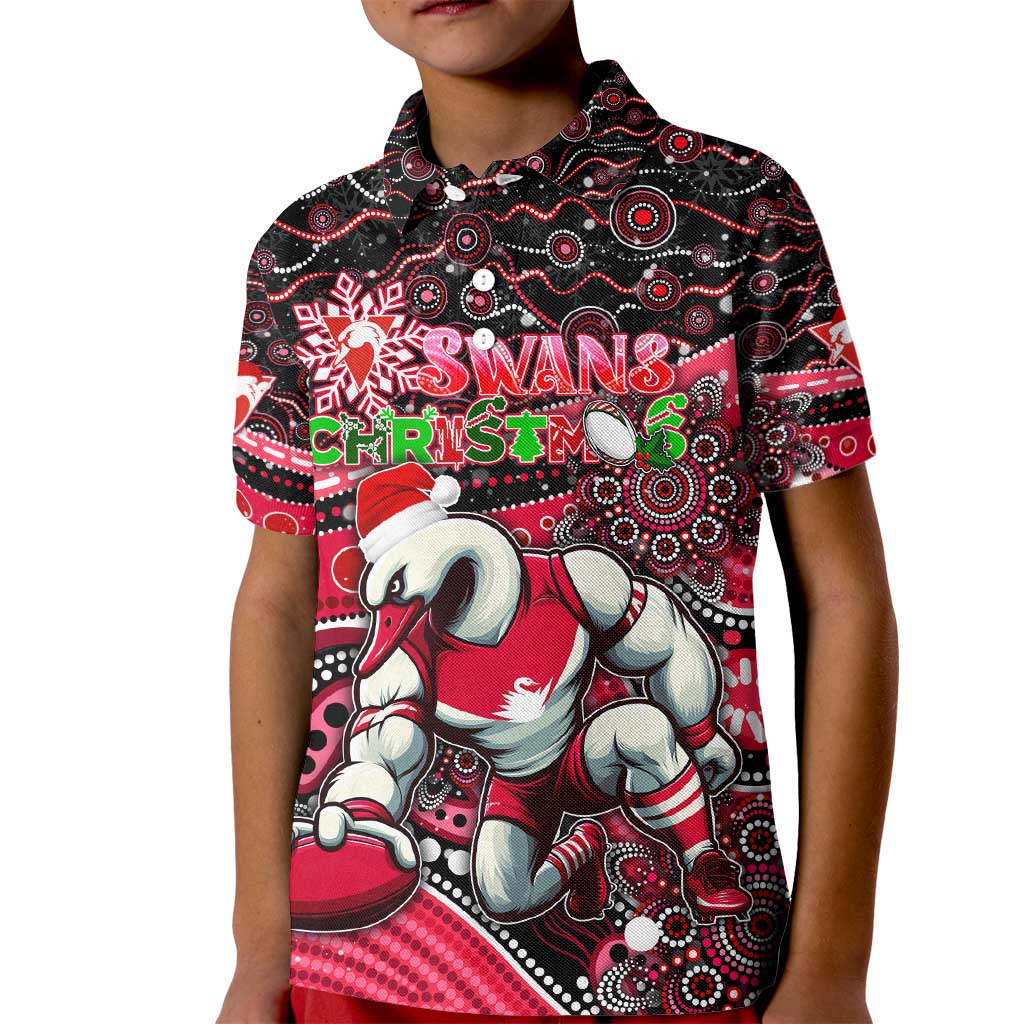 Merry Christmas AFL Swans Kid Polo Shirt Aboriginal Santa Football Mascot DT02