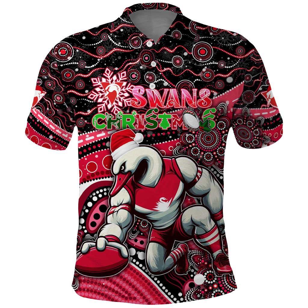 Merry Christmas AFL Swans Polo Shirt Aboriginal Santa Football Mascot DT02