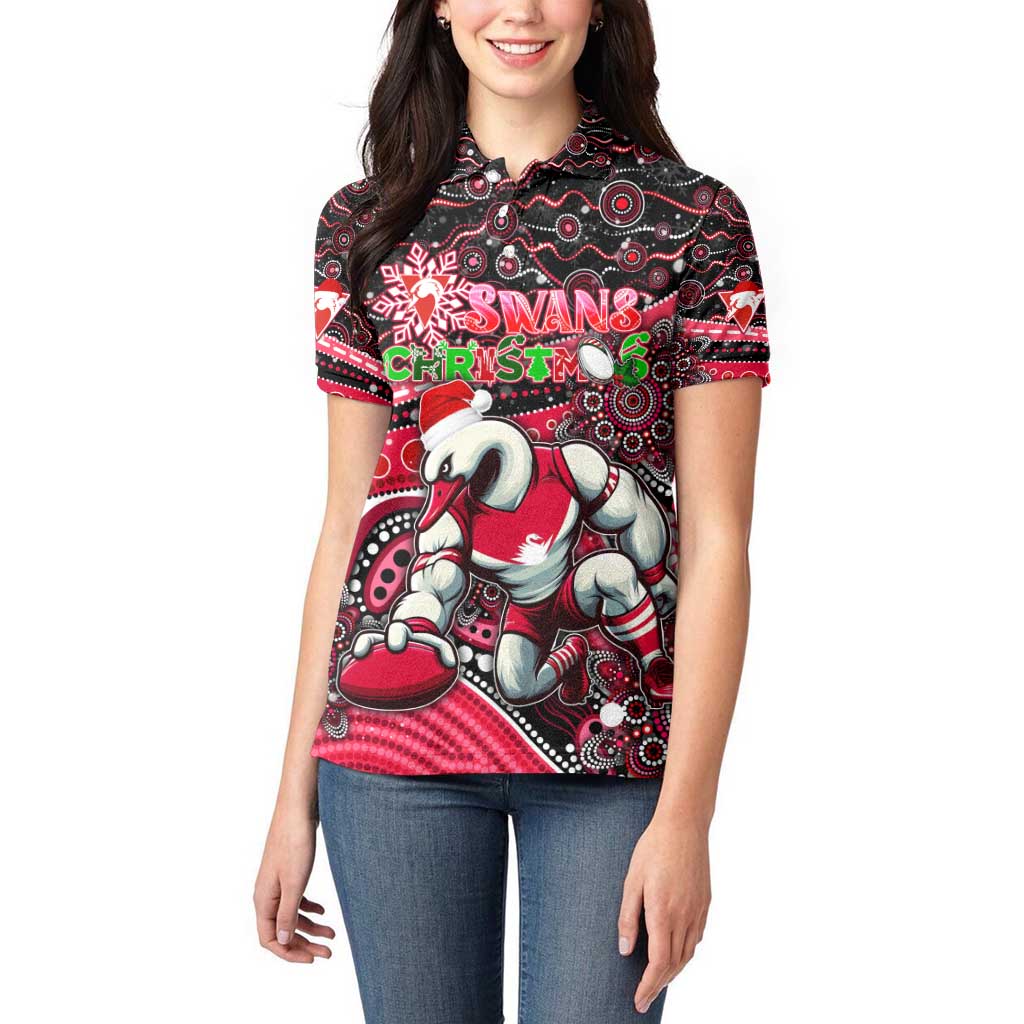 Merry Christmas AFL Swans Women Polo Shirt Aboriginal Santa Football Mascot DT02