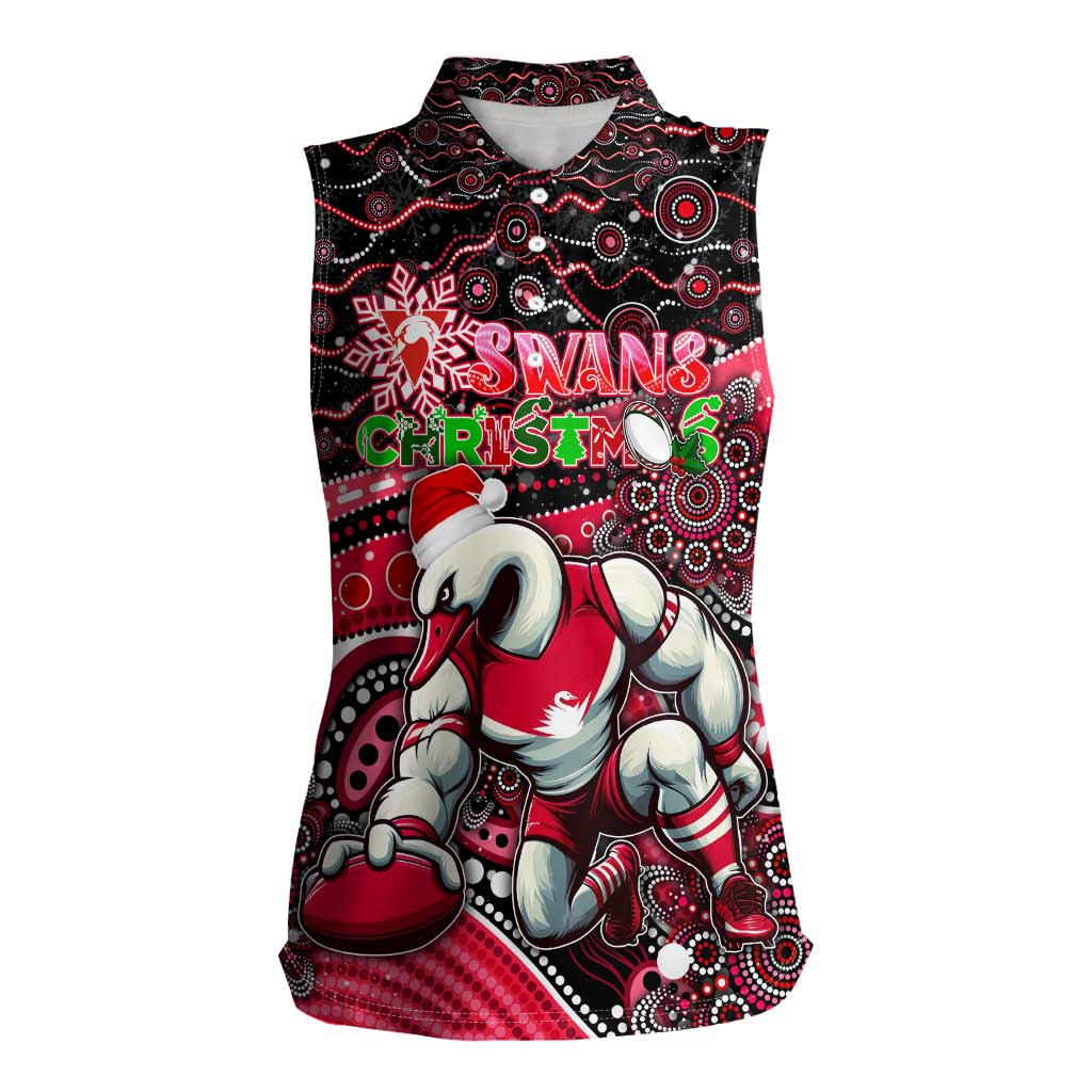 Merry Christmas AFL Swans Women Sleeveless Polo Shirt Aboriginal Santa Football Mascot DT02